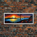 Golden Gate Bridge San Francisco Abstract Panoramic Framed Canvas Print, Van Gogh Inspired Original Painting, Colorful California Wall Art