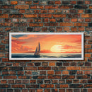 Nautical Decor, Beach Decor, Navy Decor, Coastal Decor, Sailboat At Sunset Framed Canvas Print, Ship Art, Lakehouse Decor, Nautical Painting