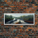 Log Floating Down A River, Extra Large Wall Art, Framed Panoramic Canvas Print, Framed Wall Decor