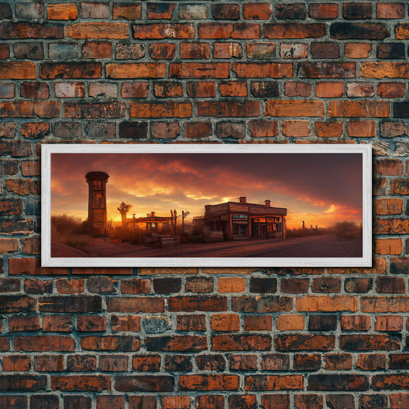 Wild West Abandoned Saloon, Extra Large Wall Art, Framed Panoramic Canvas Print, Framed Wall Art