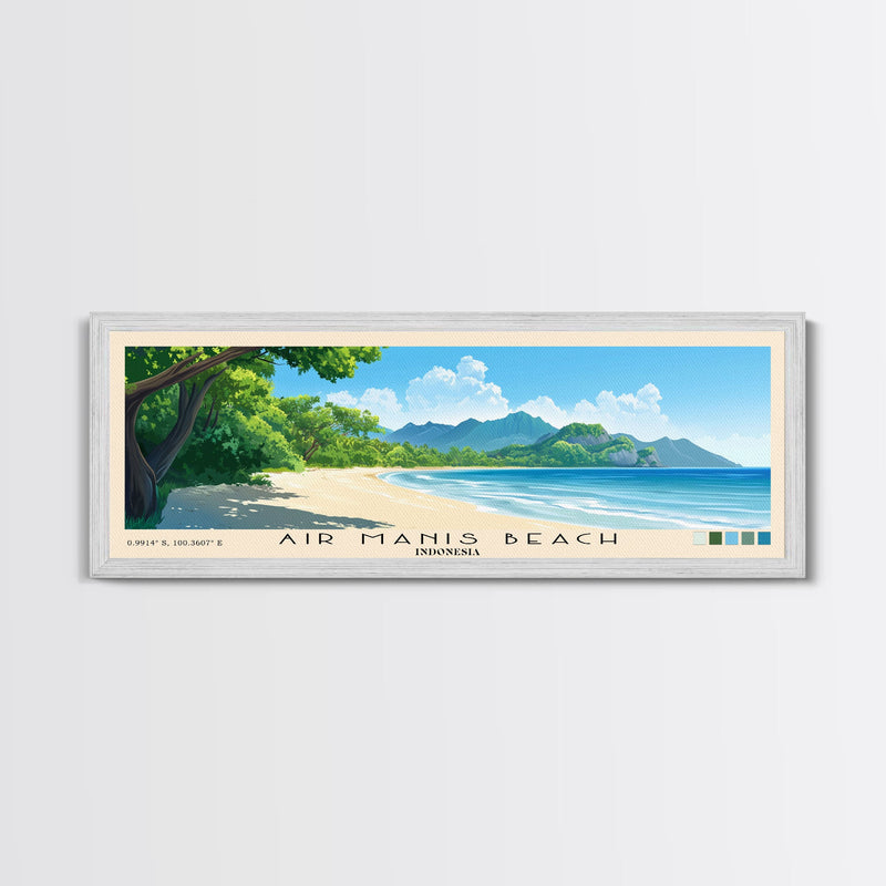 Air Manis Beach, Indonesia Panoramic Beach Print, Vacation Gift, Indonesia Wall Art, Framed Canvas Print, Framed Beach Painting