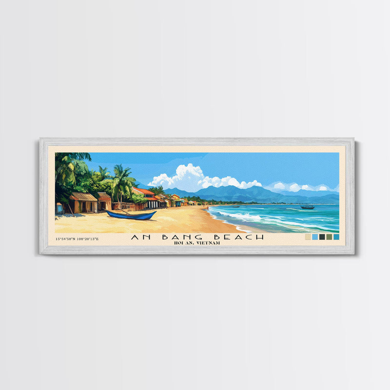 An Bang Beach, Hoi An, Vietnam Panoramic Beach Print, Vacation Gift, Hoi An, Vietnam Wall Art, Framed Canvas Print, Framed Beach Painting