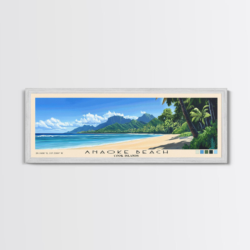 Anaoke Beach, Cook Islands Panoramic Beach Print, Vacation Gift, Cook Islands Wall Art, Beach Painting, Beach Decor, Beach Painting