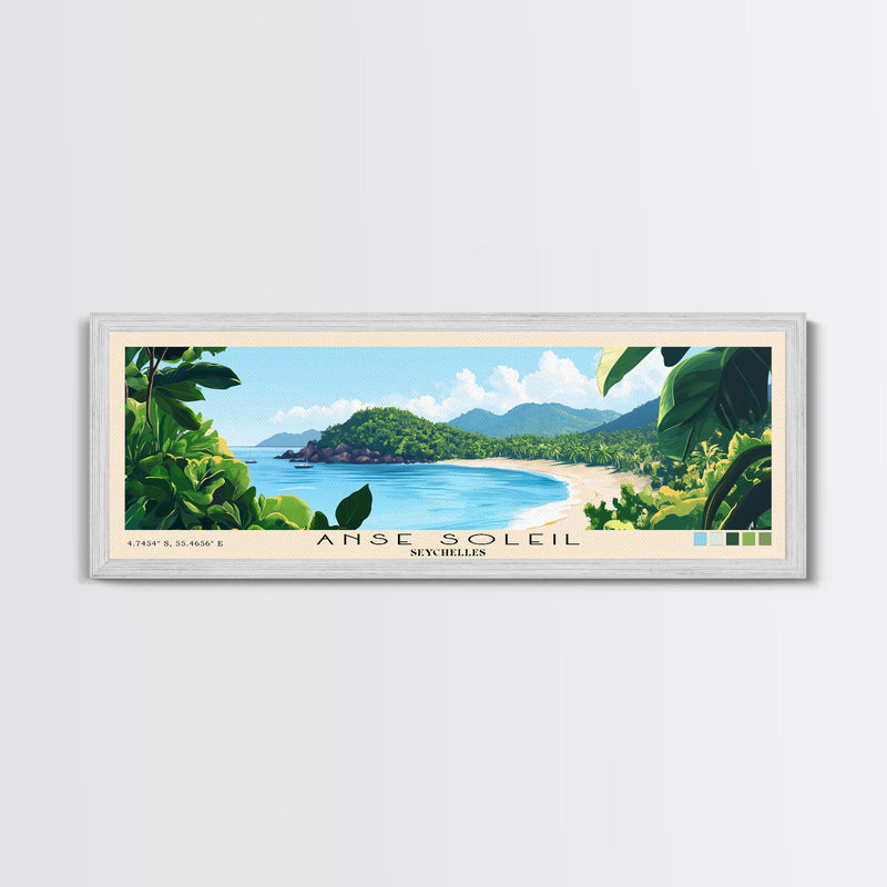 Anse Soleil, Seychelles Panoramic Beach Print, Vacation Gift, Seychelles Wall Art, Framed Canvas Print, Framed Beach Painting