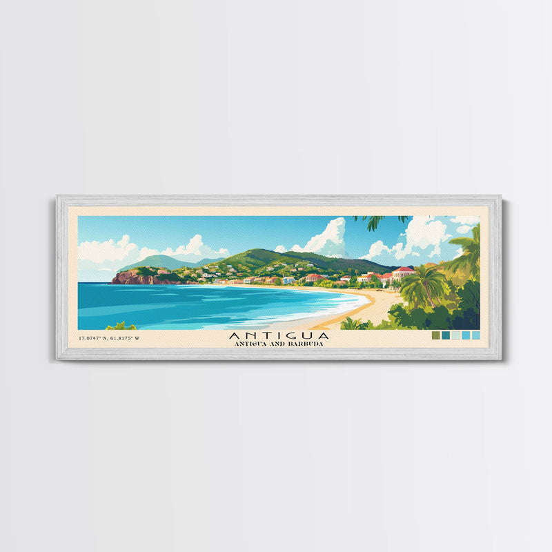 Antigua, Antigua and Barbuda Panoramic Print, Vacation Gift, Antigua and Barbuda Wall Art, Beach Painting, Beach Decor, Large Wall Art, Wood Frame Art