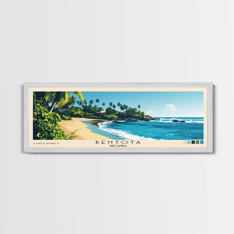 Bentota, Sri Lanka Panoramic Beach Print, Vacation Gift, Sri Lanka Wall Art, Framed Canvas Print, Framed Beach Painting