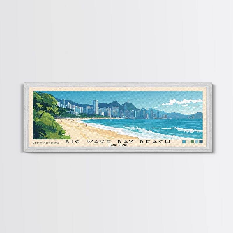 Big Wave Bay Beach, Hong Kong Panoramic Print, Vacation Gift, Hong Kong Wall Art, Beach Painting, Beach Decor, Beach Or Lakehouse Art