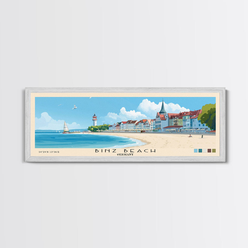 Binz Beach, Germany Panoramic Print, Vacation Gift, Germany Wall Art, Beach Painting, Beach Decor, Large Wall Art, Wood Frame Art