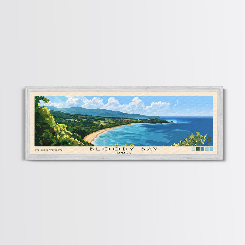 Bloody Bay, Jamaica Panoramic Beach Print, Vacation Gift, Jamaica Wall Art, Beach Painting, Beach Decor, Beach Painting