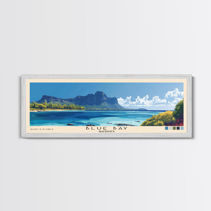 Blue Bay, Mauritius Panoramic Print, Vacation Gift, Mauritius Wall Art, Beach Painting, Beach Decor, Large Wall Art, Wood Frame Art