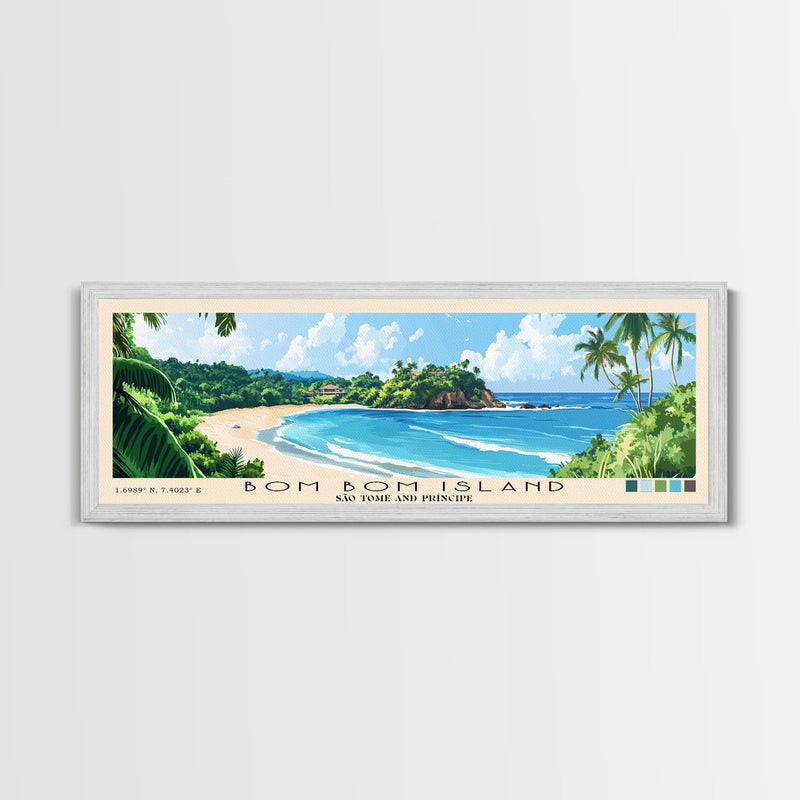 Bom Bom Island, SÃ£o TomÃ© and PrÃ­ncipe Panoramic Print, Vacation Gift, SÃ£o TomÃ© and PrÃ­ncipe Wall Art, Beach Painting, Beach Decor, Large Wall Art, Wood Frame Art