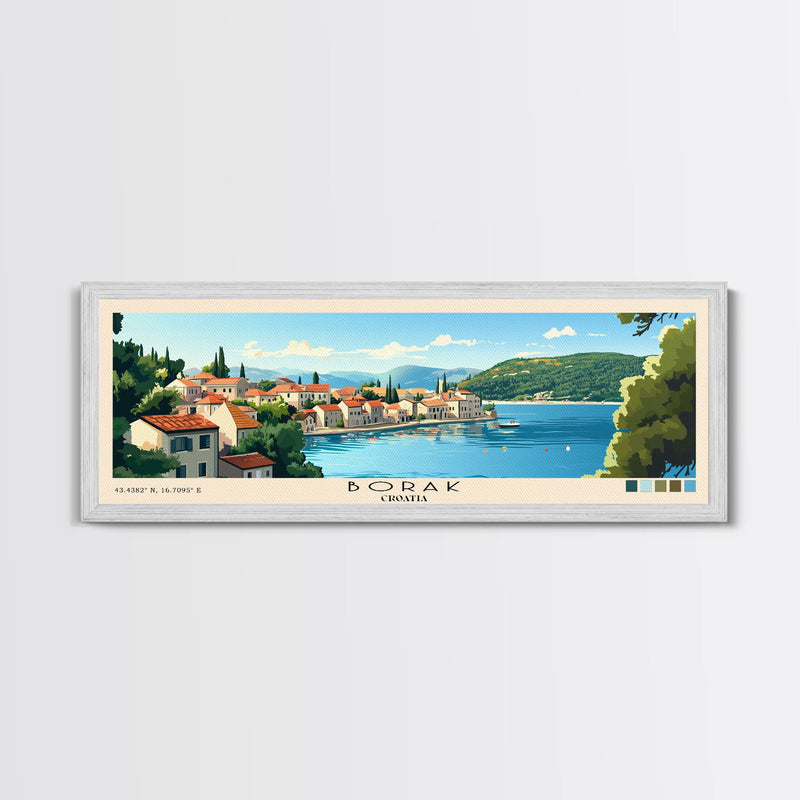 Borak, Croatia Panoramic Beach Print, Vacation Gift, Croatia Wall Art, Framed Canvas Print, Framed Beach Painting