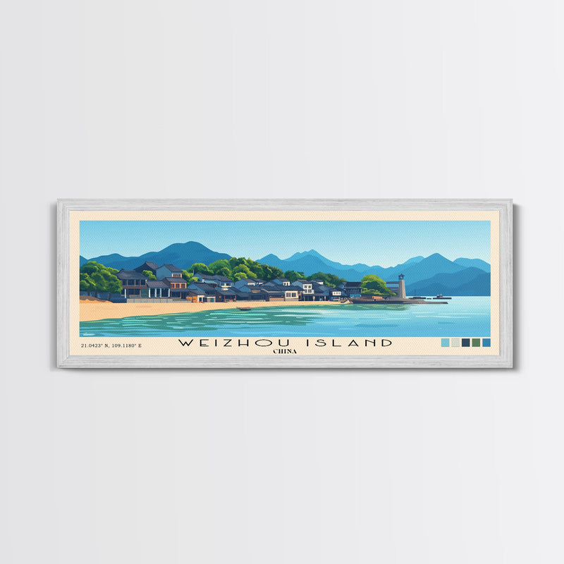 Weizhou Island, China Panoramic Beach Print, Vacation Gift, China Wall Art, Framed Canvas Print, Framed Beach Painting