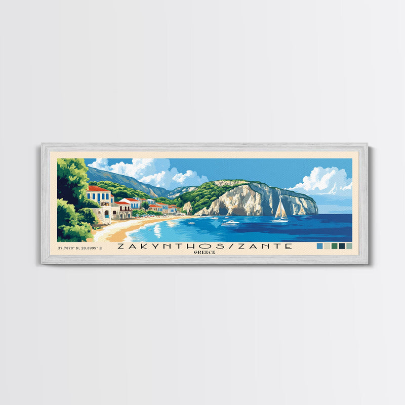 Zakynthos/Zante, Greece Panoramic Beach Print, Vacation Gift, Greece Wall Art, Framed Canvas Print, Framed Beach Painting