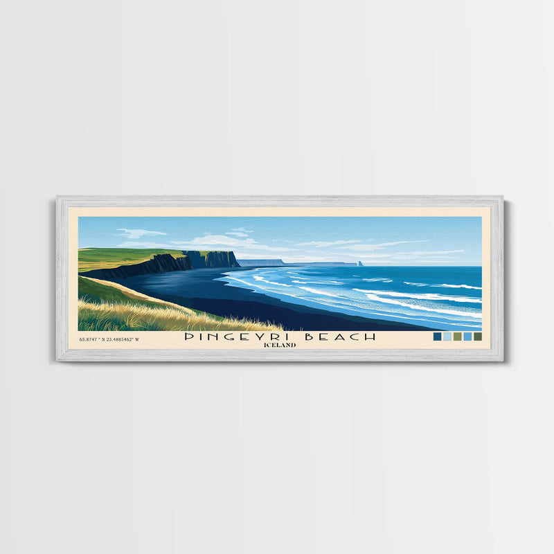 Ãingeyri Beach, Iceland Panoramic Beach Print, Vacation Gift, Iceland Wall Art, Framed Canvas Print, Framed Beach Painting