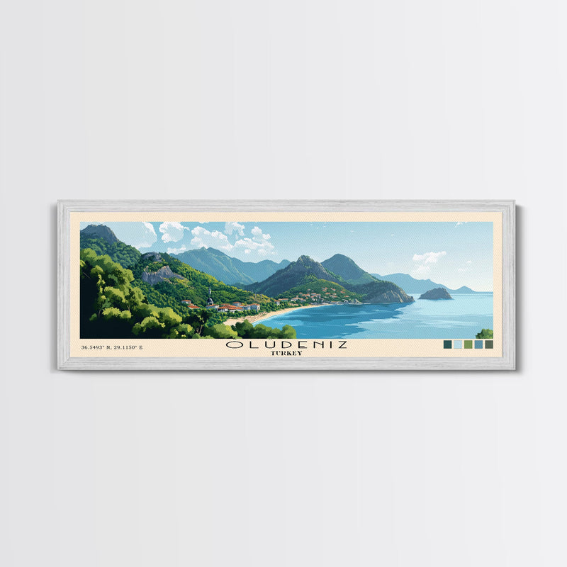 Ã–lÃ¼deniz, Turkey Panoramic Beach Print, Vacation Gift, Turkey Wall Art, Framed Canvas Print, Framed Beach Painting