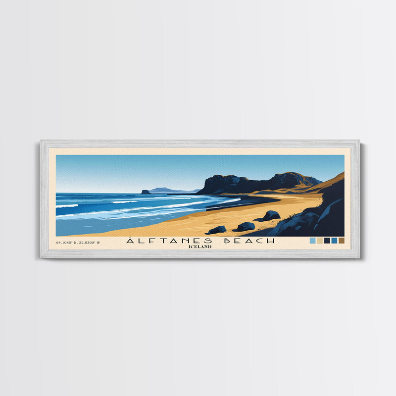 Ãlftanes Beach, Iceland Panoramic Print, Vacation Gift, Iceland Wall Art, Beach Painting, Beach Decor, Large Wall Art, Wood Frame Art