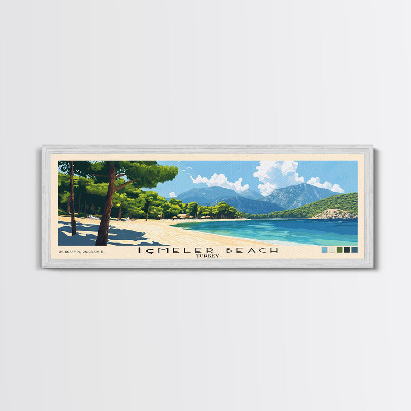 Ä°Ã§meler Beach, Turkey Panoramic Print, Vacation Gift, Turkey Wall Art, Beach Painting, Beach Decor, Beach Or Lakehouse Art