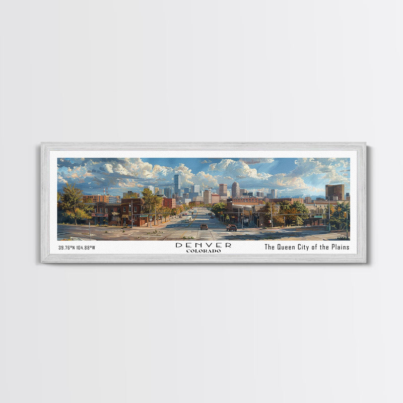 Denver Colorado Panoramic Watercolor Painting, Scenic Framed Canvas Print, Mountain City Wall Art, Travel Poster, Home Decor, Vacation Gift