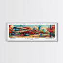 Arlington Texas Panoramic Painting Framed Canvas Print, Mid Century Modern Art, Pop Art Style, Travel Poster, Living Room Decor