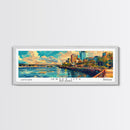 Jersey City New Jersey Panoramic Framed Canvas Print, Retro Style Wall Art, Mid Century Modern Home Decor, Pop Art Travel Poster