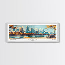 Austin Texas Panoramic Painting, Mid Century Modern Framed Canvas Print, Retro Pop Art Travel Poster, Wall Art, Home Decor, Office Art, Gift Idea