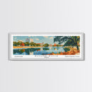 Round Rock Texas Panoramic Painting, Mid Century Modern Framed Canvas Print, Retro Pop Art Travel Poster, City Art, Office Wall Decor, Living Room Art