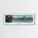 Oakland California Panoramic View, Mid Century Modern Framed Canvas Print, Retro Pop Art Travel Poster, Home Decor, Living Room Art