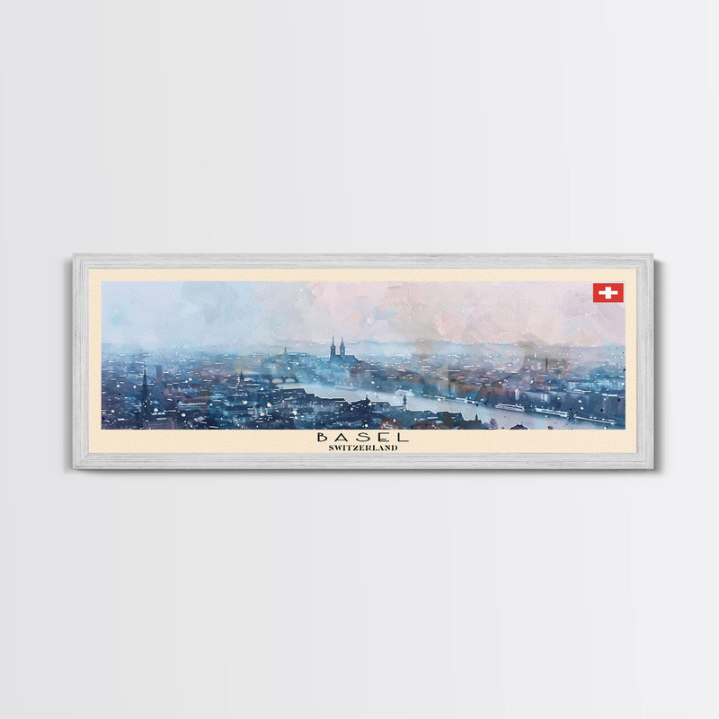 Basel Switzerland Travel Art, City Art, Framed Canvas Print or Metal Wall Art, Europe Travel Poster, Panoramic Wall Art, Extra Wide Wall Art