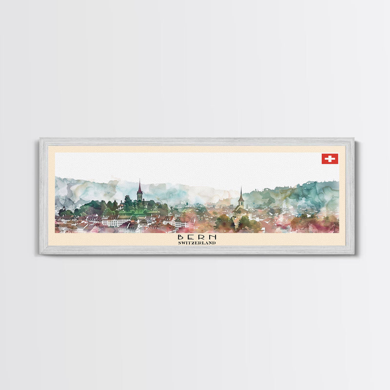 Bern Switzerland Travel Art, City Art, Framed Canvas Print or Metal Wall Art, Europe Travel Poster, Panoramic Wall Art, Extra Wide Wall Art