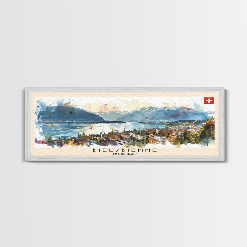 Biel Switzerland Wall Art, Panoramic Travel Poster, Panoramic Framed Canvas Print, City Wall Art, Wall Hanging Home Decor, Travel Art