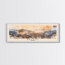 Brasov Romania Panoramic Travel Poster, Framed Canvas Print or Metal Wall Art, Travel Art, Home Decor, Panoramic Painting, Midcentury Art
