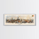 Mons Belgium Panoramic Travel Poster, Framed Canvas Print or Metal Wall Art, Travel Art, Home Decor, Panoramic Painting, Midcentury Art