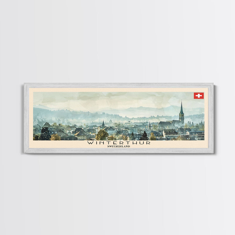 Winterthur Switzerland Travel Art, City Art, Framed Canvas Print or Metal Wall Art, Europe Travel Poster, Panoramic Wall Art, Extra Wide Wall Art