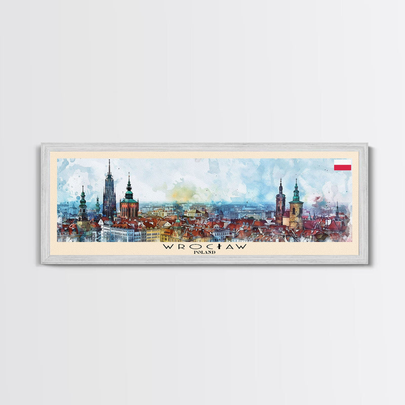 Wroclaw Poland Travel Print Wall Art, Panoramic City Art, Travel Art, Wall Decor, Vacation Gift, Framed Canvas Print Or Metal Art