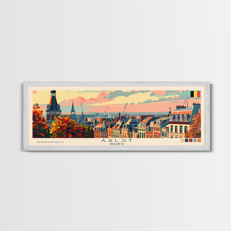 Aalst Belgium Travel Print Wall Art, Panoramic City Art, Travel Art, Wall Decor, Vacation Gift, Framed Canvas Print Or Metal Art