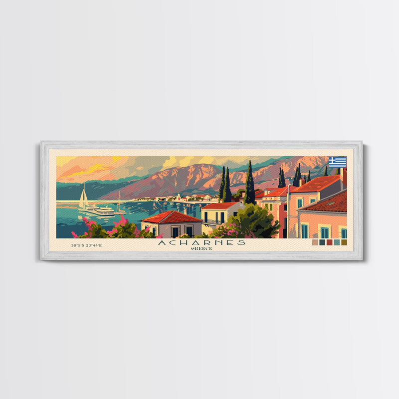 Acharnes Greece Travel Print Wall Art, Panoramic City Art, Travel Art, Wall Decor, Vacation Gift, Framed Canvas Print Or Metal Art