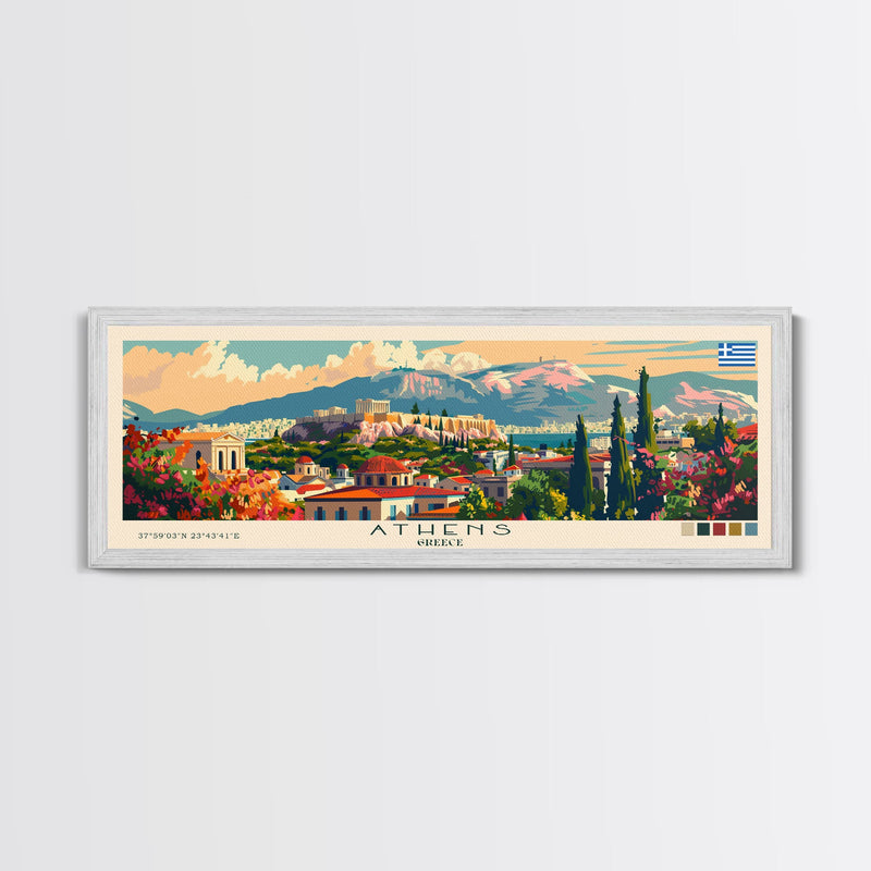 Athens Greece Travel Art, City Art, Framed Canvas Print or Metal Wall Art, Europe Travel Poster, Panoramic Wall Art, Extra Wide Wall Art