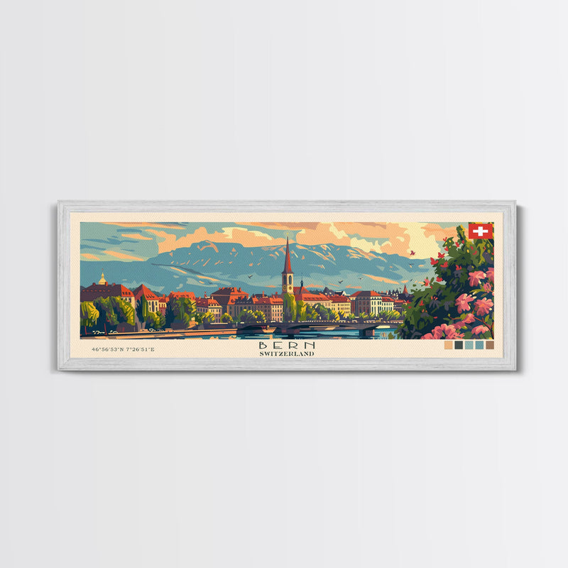 Bern Switzerland Travel Art, City Art, Framed Canvas Print or Metal Wall Art, Europe Travel Poster, Panoramic Wall Art, Extra Wide Wall Art