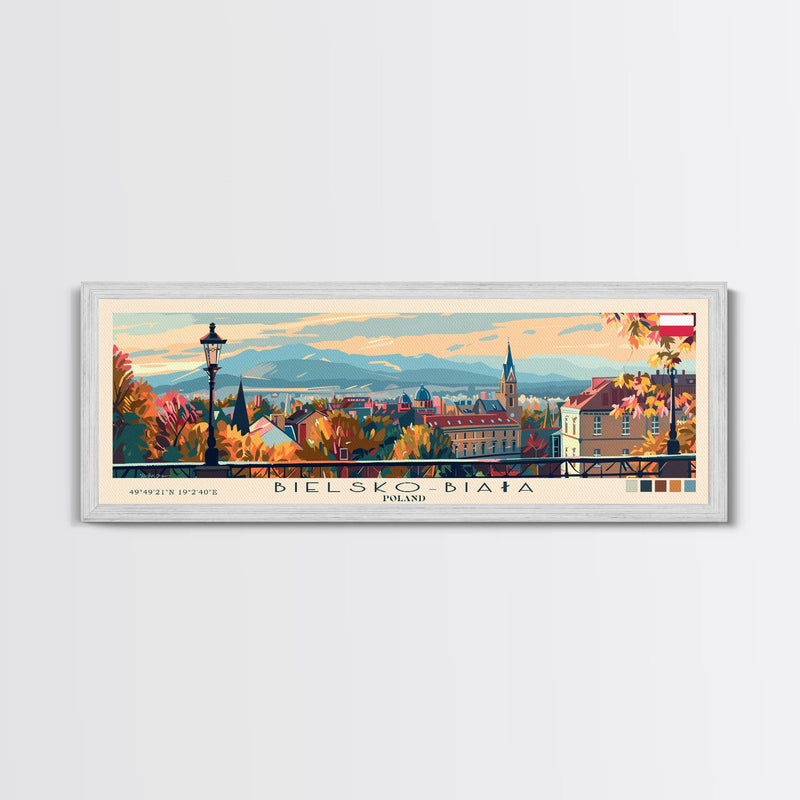 Bielsko Biala Poland Travel Art, City Art, Framed Canvas Print or Metal Wall Art, Europe Travel Poster, Panoramic Wall Art, Extra Wide Wall Art