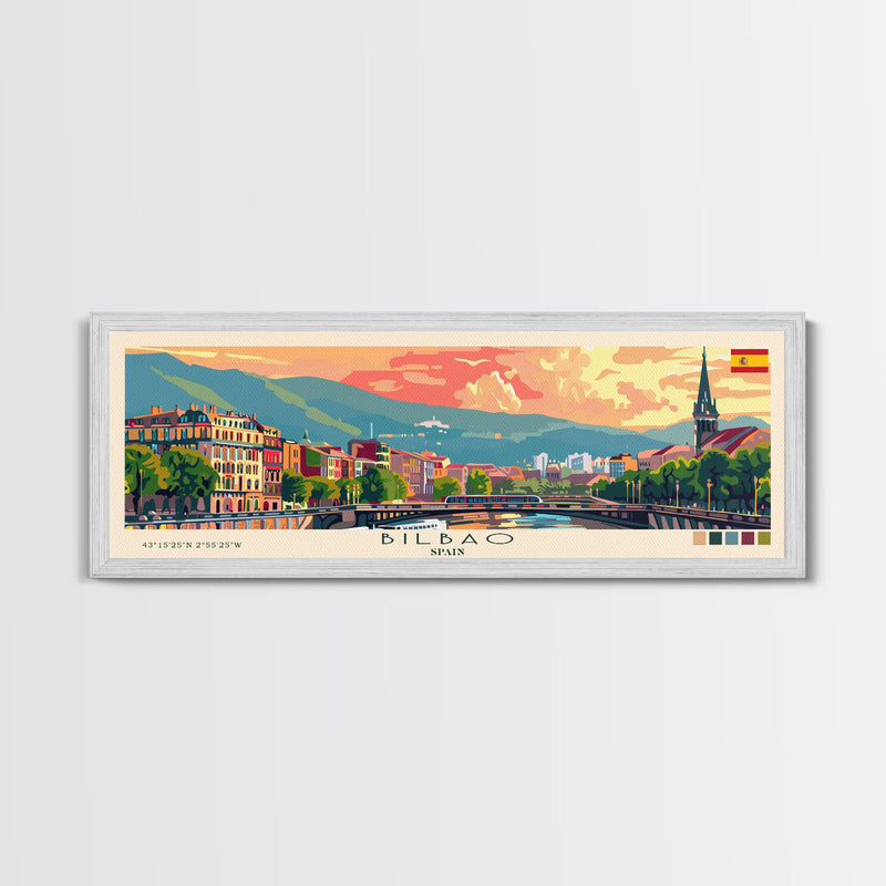 Bilbao Spain Wall Art, Panoramic Travel Poster, Panoramic Framed Canvas Print, City Wall Art, Wall Hanging Home Decor, Travel Art