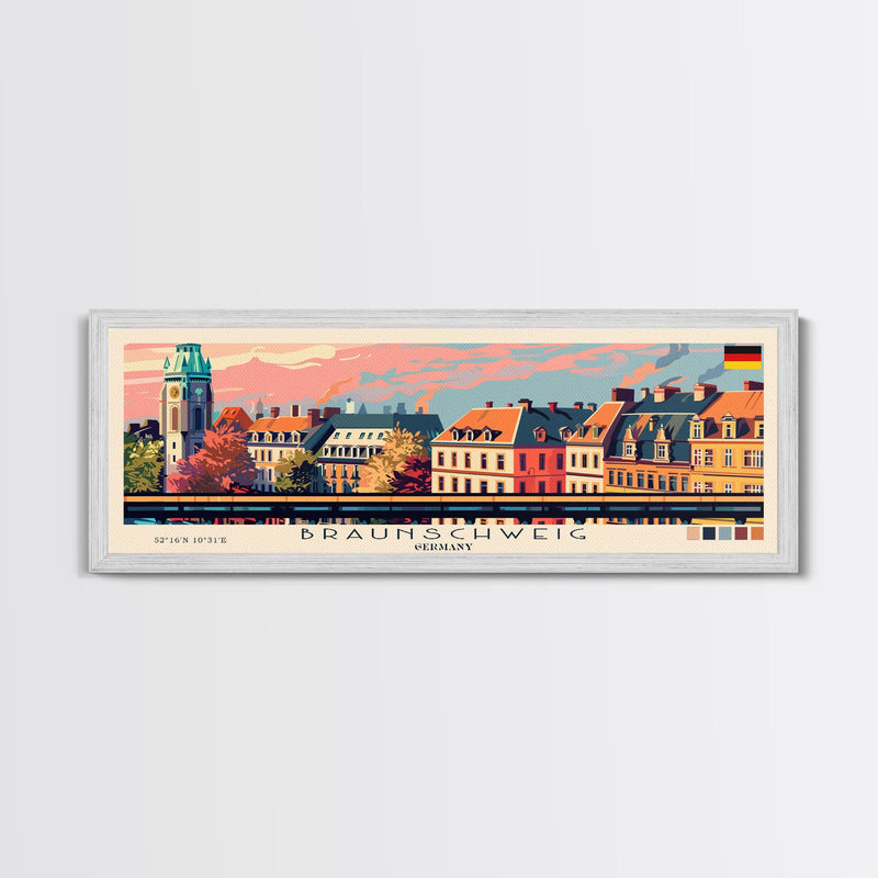 Braunschweig Germany Travel Art, City Art, Framed Canvas Print or Metal Wall Art, Europe Travel Poster, Panoramic Wall Art, Extra Wide Wall Art