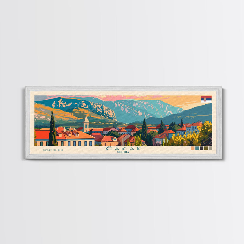 ÄŒaÄak Serbia Wall Art, Panoramic Travel Poster, Panoramic Framed Canvas Print, City Wall Art, Wall Hanging Home Decor, Travel Art