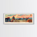 Mons Belgium Panoramic Travel Poster, Framed Canvas Print or Metal Wall Art, Travel Art, Home Decor, Panoramic Painting, Midcentury Art
