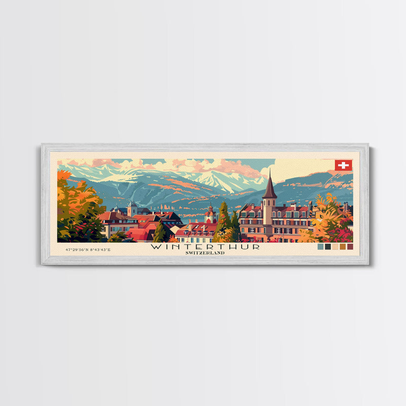 Winterthur Switzerland Travel Art, City Art, Framed Canvas Print or Metal Wall Art, Europe Travel Poster, Panoramic Wall Art, Extra Wide Wall Art