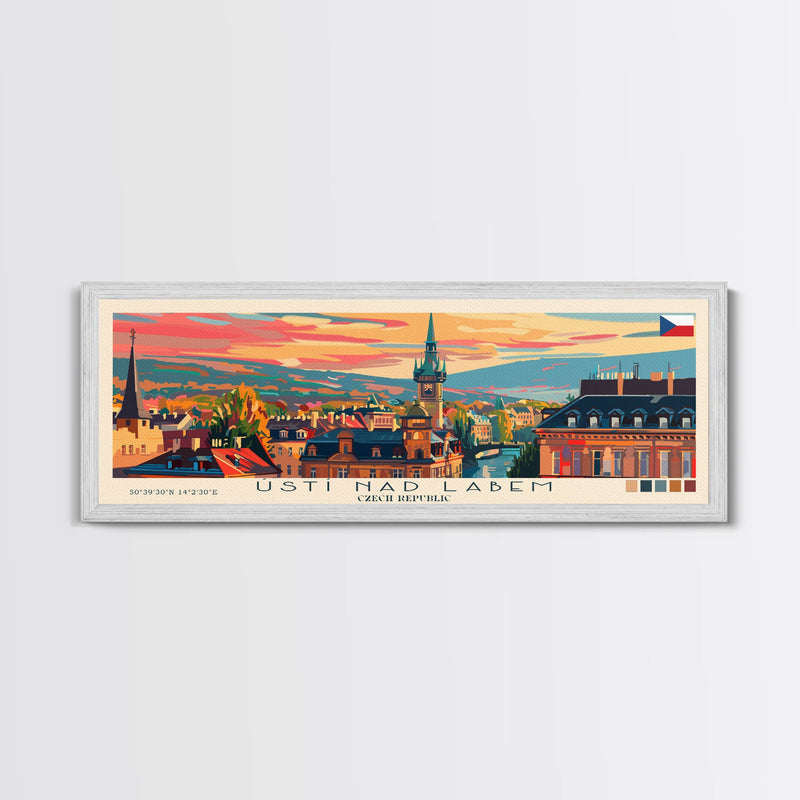 ÃšstÃ nad Labem Czech Republic Wall Art, Panoramic Travel Poster, Panoramic Framed Canvas Print, City Wall Art, Wall Hanging Home Decor, Travel Art