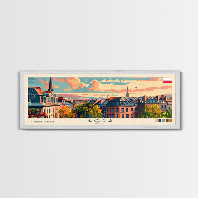 ÅÃ³dÅº Poland Art, City Art, Framed Canvas Print or Metal Wall Art, Europe Travel Poster, Panoramic Wall Art, Extra Wide Wall Art