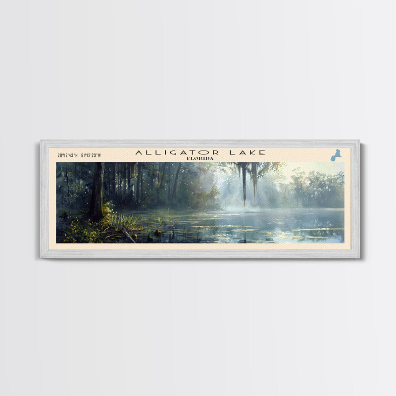 Alligator Lake Florida Panoramic Framed Canvas Print, Lake House Decor, Tropical Landscape, Travel Poster, Wall Art, Scenic Painting