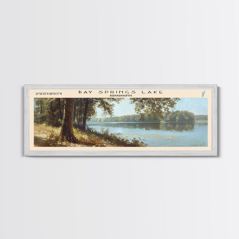 Bay Springs Lake Mississippi Framed Canvas Print, Panoramic Lake House Art, Scenic Painting, Travel Poster, Modern Decor, Nature Scene