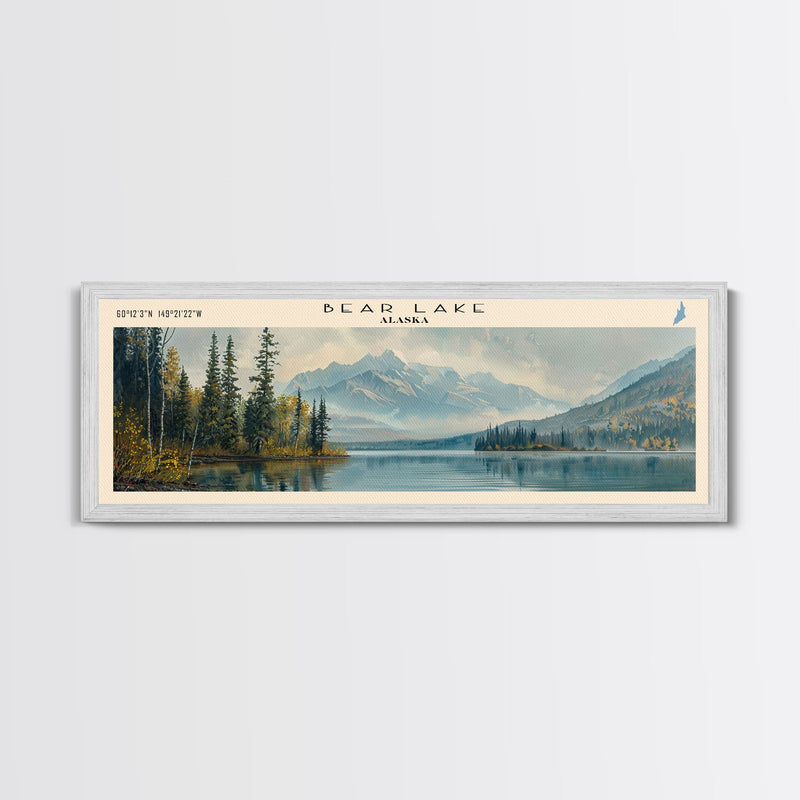 Bear Lake Alaska Framed Canvas Print, Panoramic Lake House Decor, Scenic View, Travel Poster, Rustic Art, Water Reflection